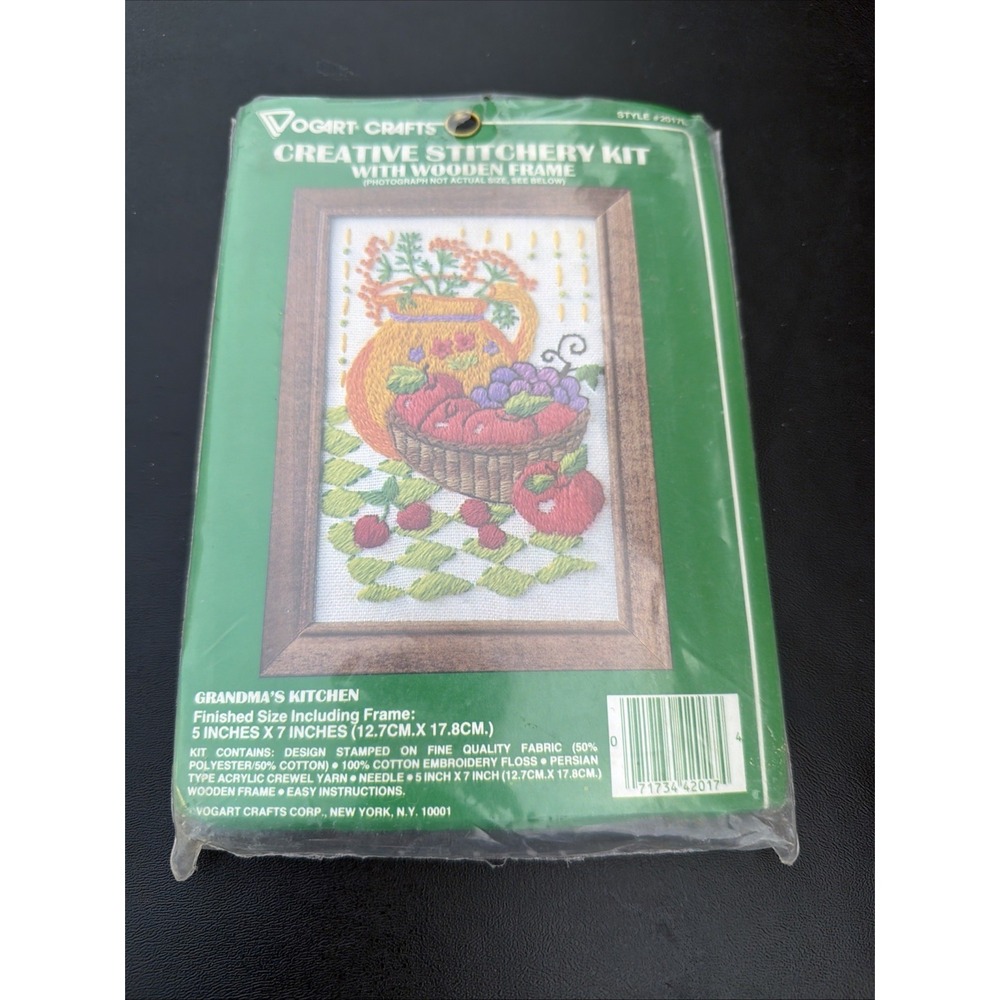 Vogart Crafts Crewel Stitchery Kit, Grandma's Kitchen #2017L, with frame